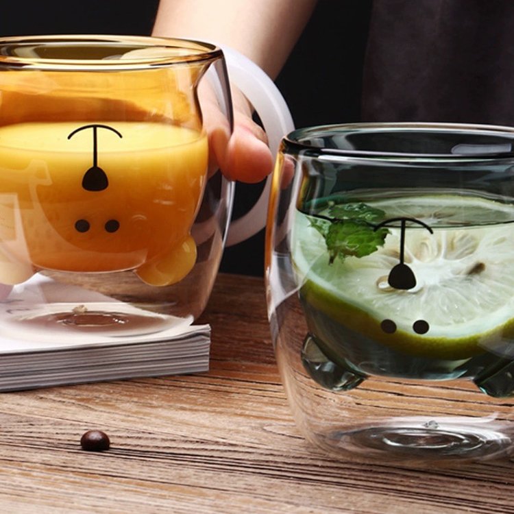 Cute Bear Tea Cup Double Wall Glass Milk Coffee Bear Mug With Handle Beer Glass Cup