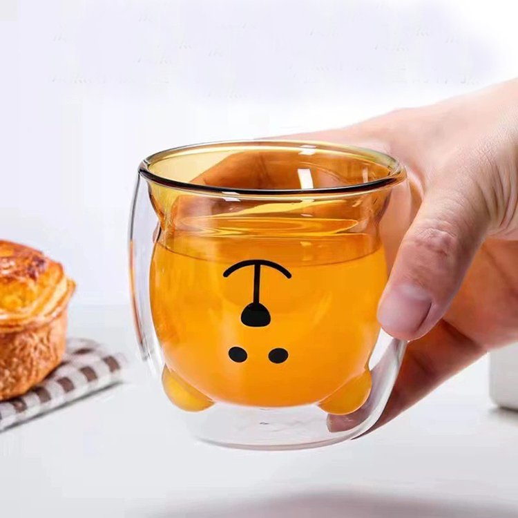 Cute Bear Tea Cup Double Wall Glass Milk Coffee Bear Mug With Handle Beer Glass Cup