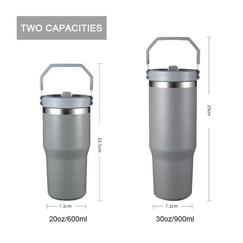 Customizable Stainless Steel 20 oz 30 oz Tumbler Double Wall Vacuum Insulated Leak-Proof Travel Mug with Flip Straw and Handle