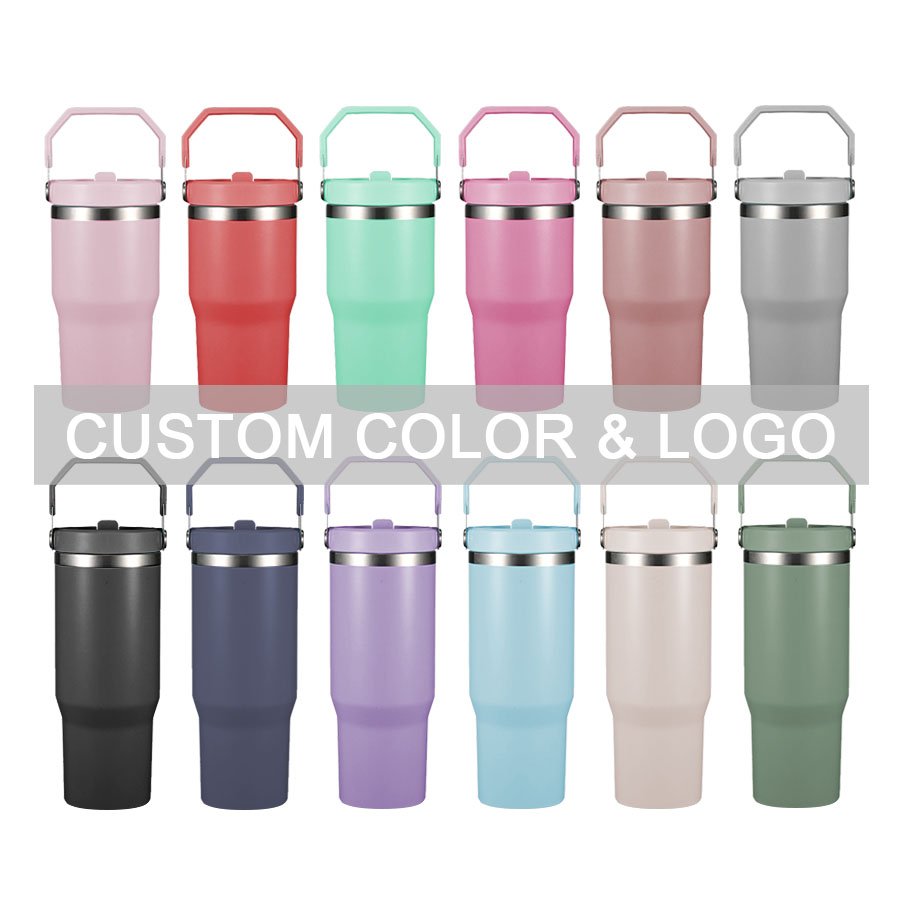 Customizable Stainless Steel 20 oz 30 oz Tumbler Double Wall Vacuum Insulated Leak-Proof Travel Mug with Flip Straw and Handle