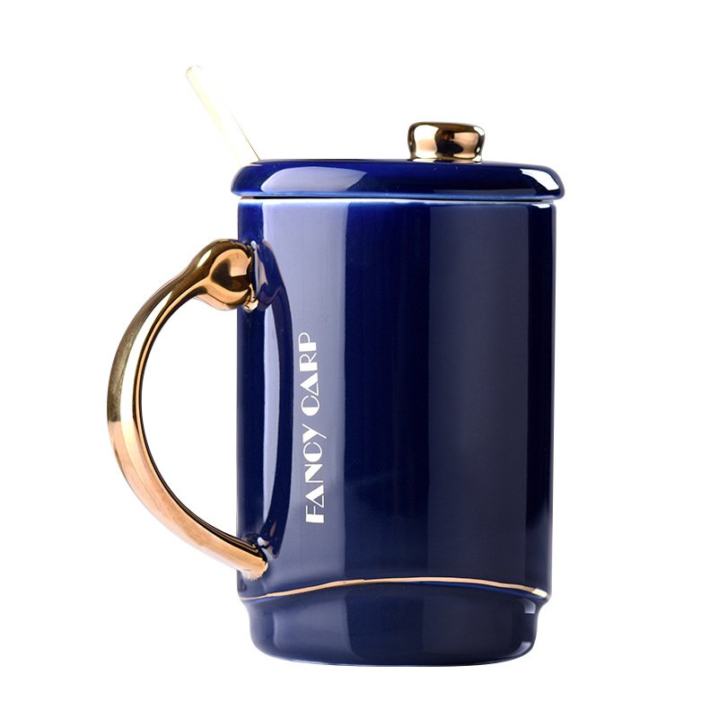 Golden handle ceramic cup Gift Mug coffee cup with spoon
