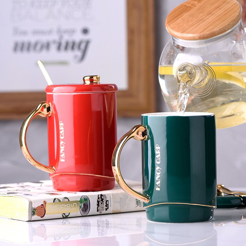 Golden handle ceramic cup Gift Mug coffee cup with spoon