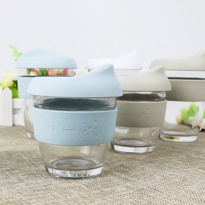 Reusable Eco Friendly Glass Mug with Silicone Cover Coffee Cup With 304 Stainless Steel Coffee Funnel Durable