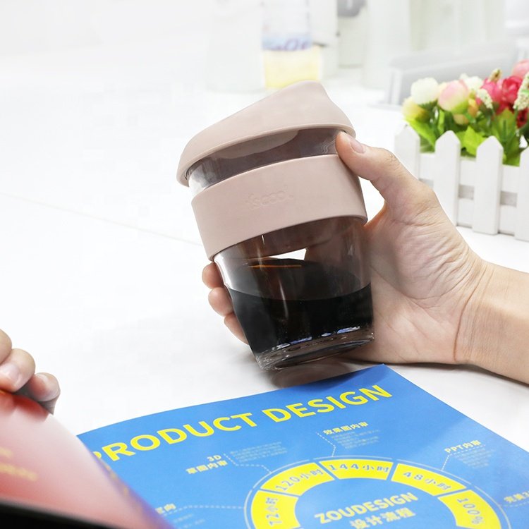 Reusable Eco Friendly Glass Mug with Silicone Cover Coffee Cup With 304 Stainless Steel Coffee Funnel Durable