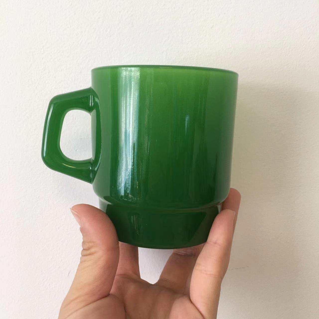 Custom Logo Heat Resistant Dishwasher Safe Green Pink Blue Jade Glass Coffee Mug Milk Cup
