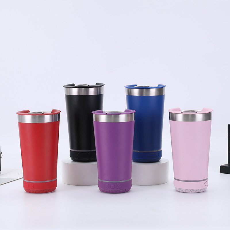 Most Popular Hot Sale Custom Printed Logo Stainless Steel Vaccum Beerinsulated Bluetooth Music Speaker beer tumbler and cups Mug