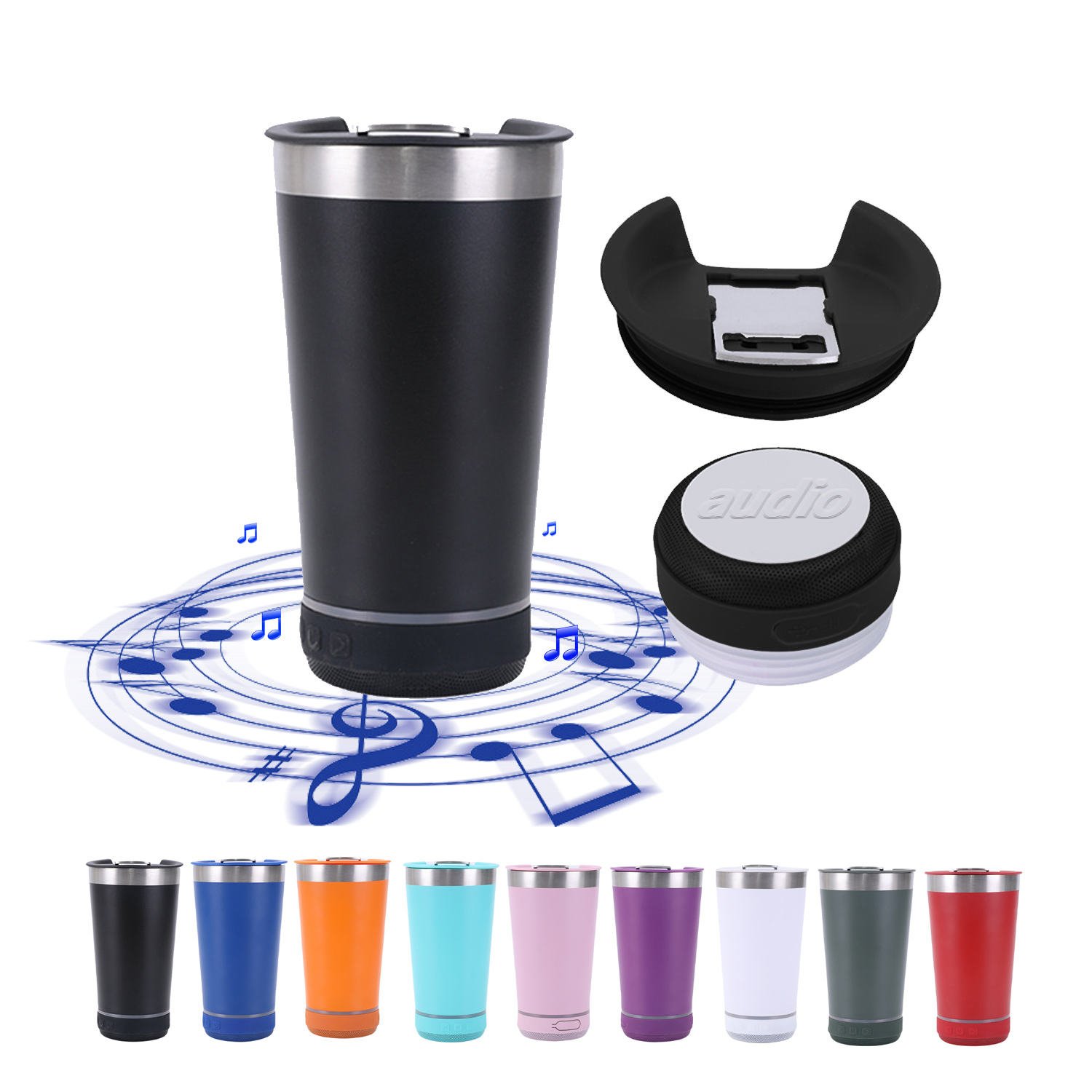 Most Popular Hot Sale Custom Printed Logo Stainless Steel Vaccum Beerinsulated Bluetooth Music Speaker beer tumbler and cups Mug