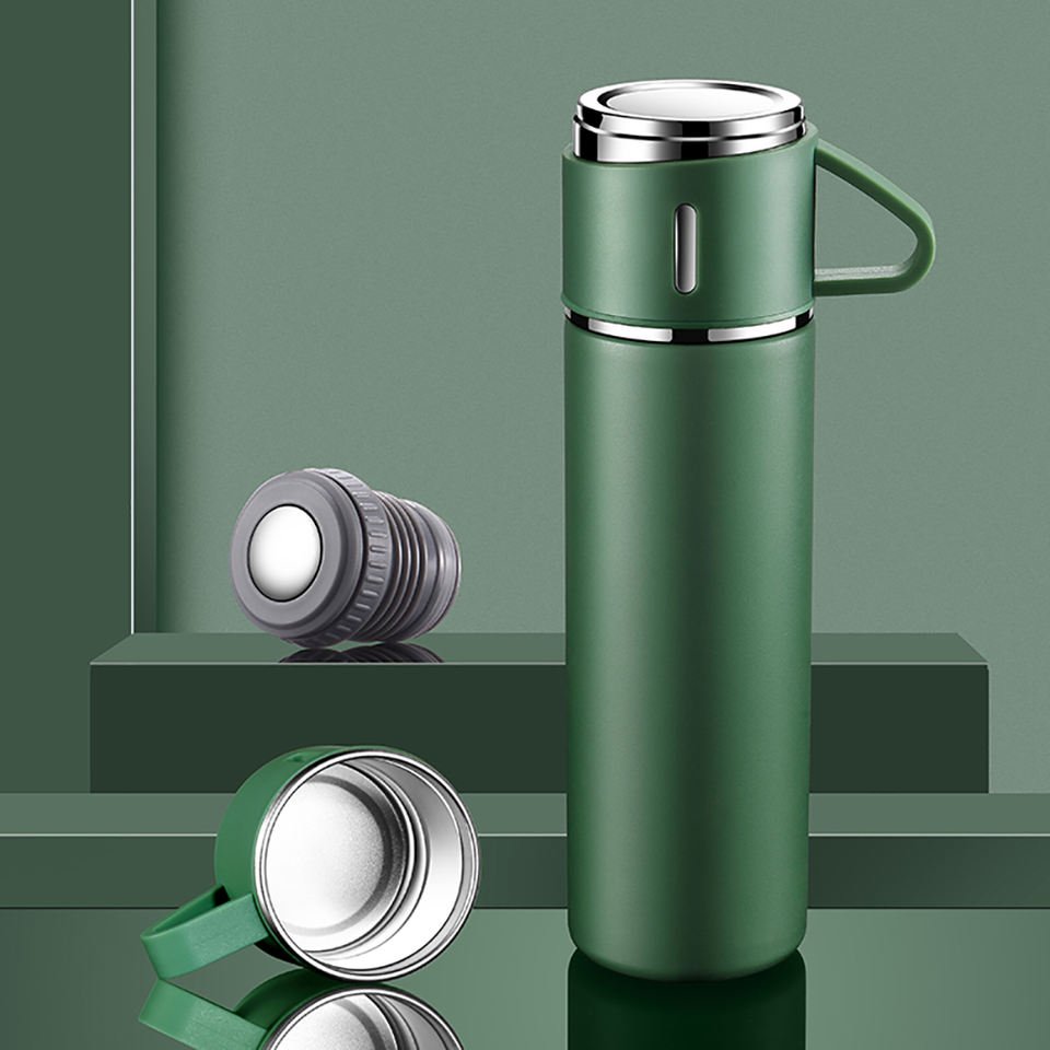 Wholesale Business 304 Stainless Steel Thermos Double Wall 500ml Vacuum Flask Gift Set With Two Cups