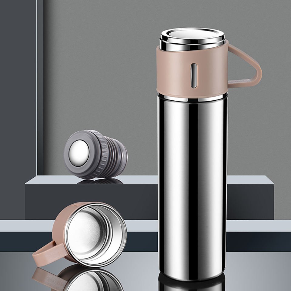 Wholesale Business 304 Stainless Steel Thermos Double Wall 500ml Vacuum Flask Gift Set With Two Cups