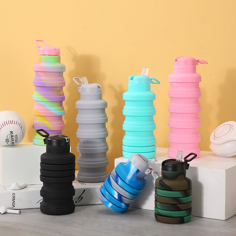 2024 Bright color 500ml food grade environmentally friendly silicone retractable water bottle children's milk cup for school