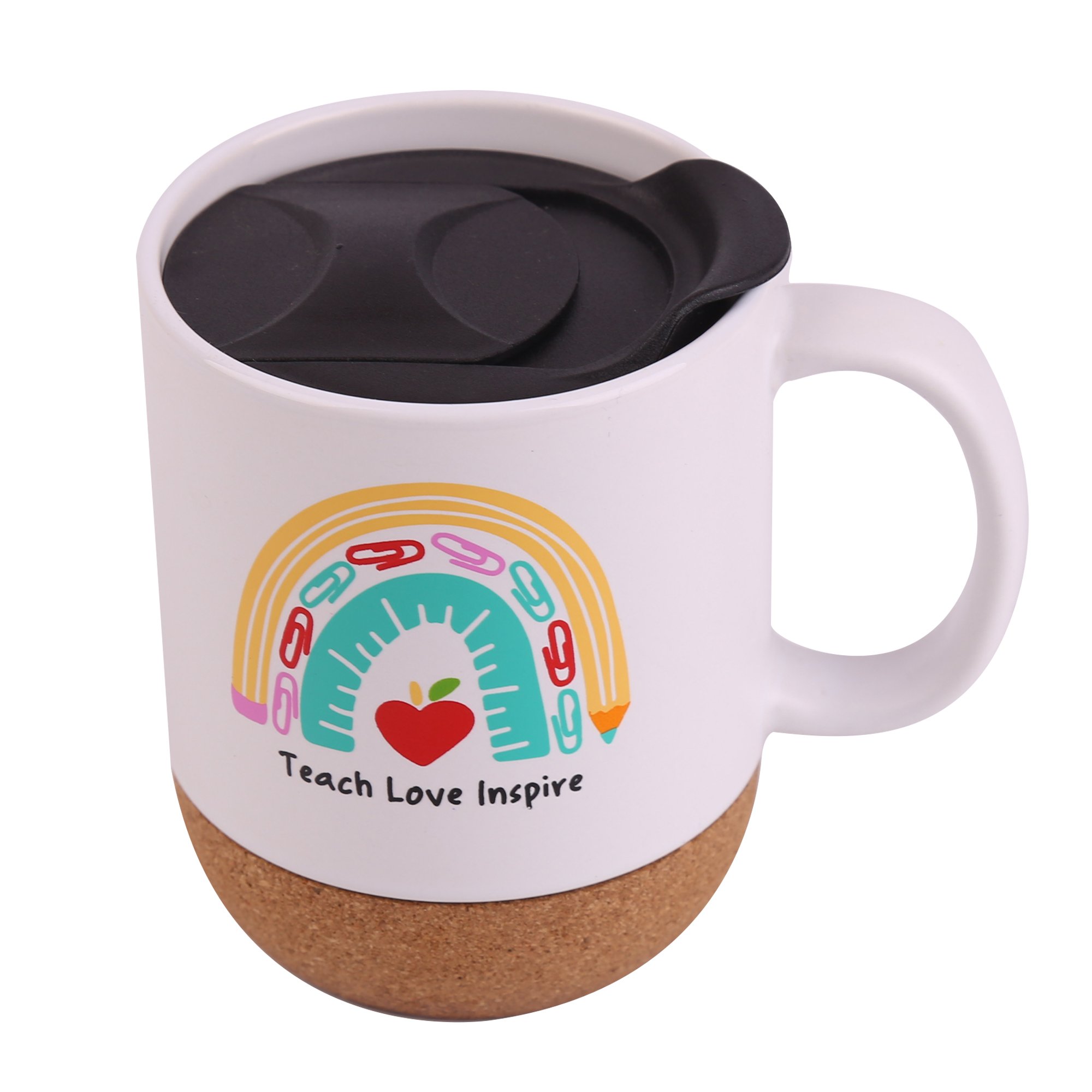 Cork bottom travel mug pp lid custom 12oz white coffee cup matte ceramic mug with cork base