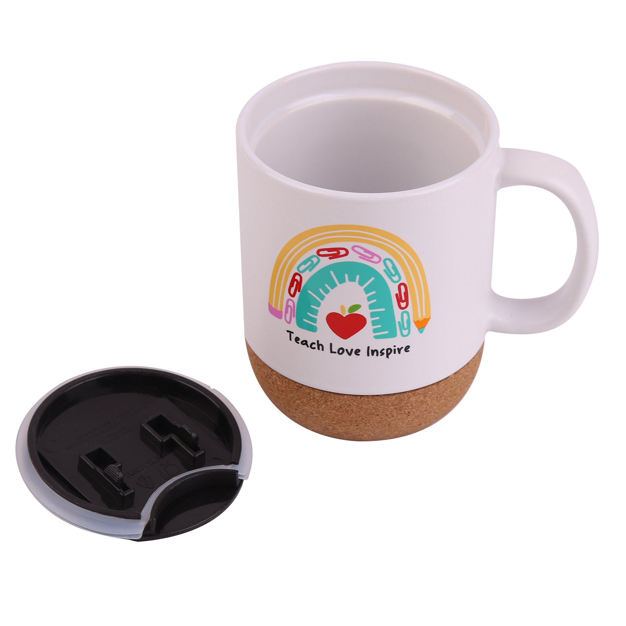 Cork bottom travel mug pp lid custom 12oz white coffee cup matte ceramic mug with cork base