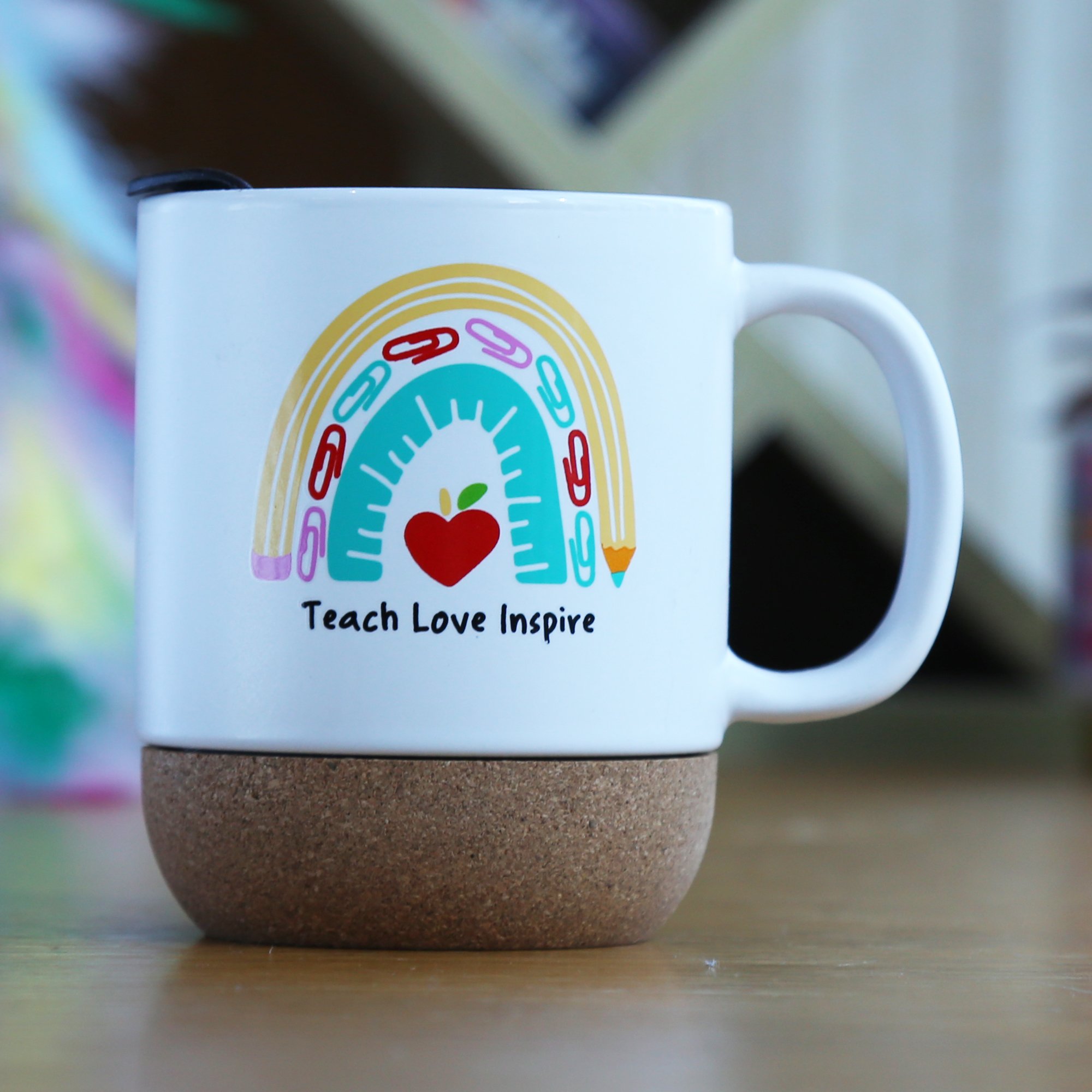Cork bottom travel mug pp lid custom 12oz white coffee cup matte ceramic mug with cork base