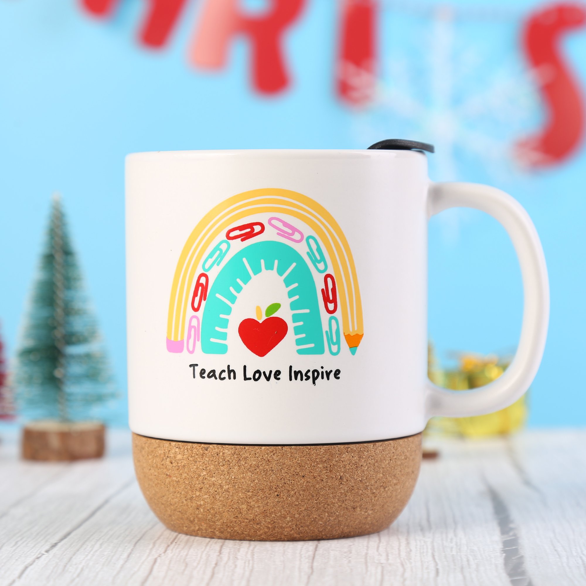 Cork bottom travel mug pp lid custom 12oz white coffee cup matte ceramic mug with cork base