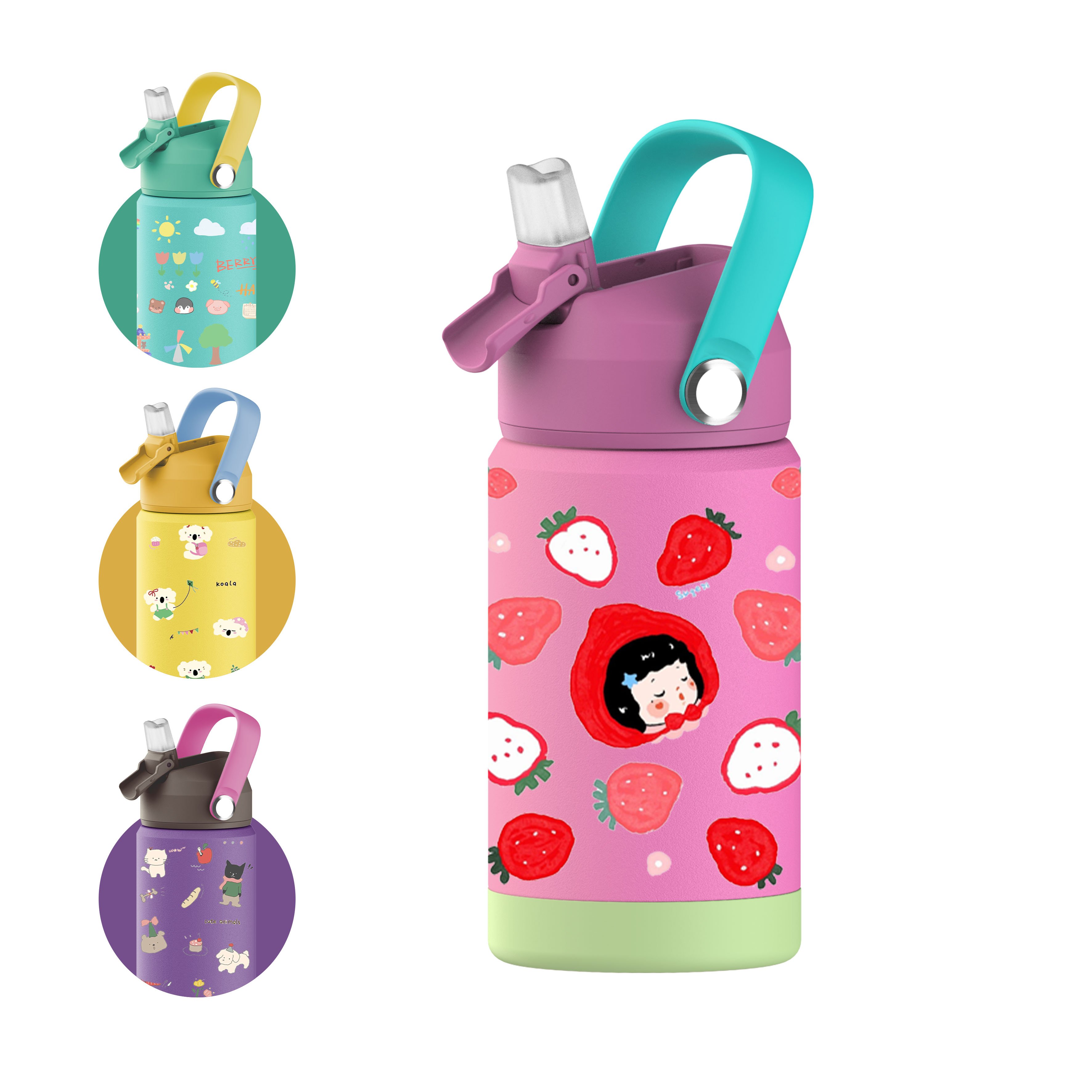 New Hot Sale Double Wall Stainless Steel Water Bottle BPA Free Tumbler Thermal Insulation 12oz Kids Water Tumbler With Straw Lid