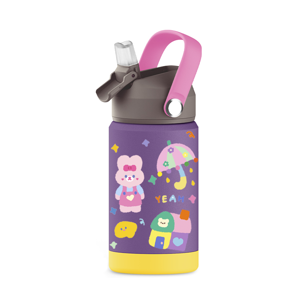 New Hot Sale Double Wall Stainless Steel Water Bottle BPA Free Tumbler Thermal Insulation 12oz Kids Water Tumbler With Straw Lid
