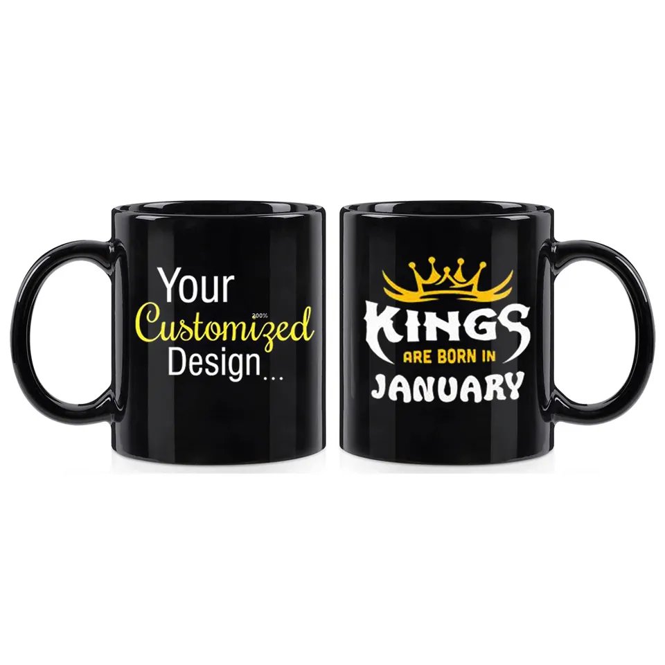 High quality all black sublimation mug with custom logo pattern