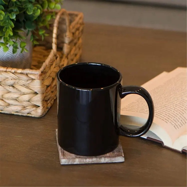High quality all black sublimation mug with custom logo pattern