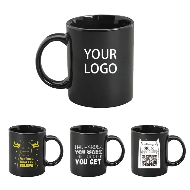 High quality all black sublimation mug with custom logo pattern