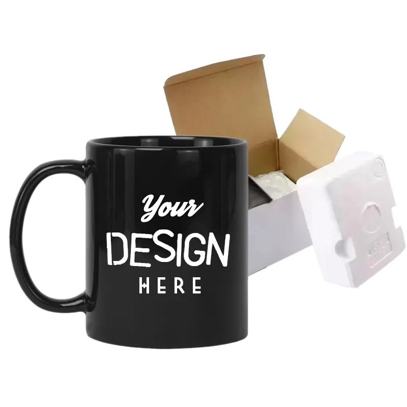 High quality all black sublimation mug with custom logo pattern