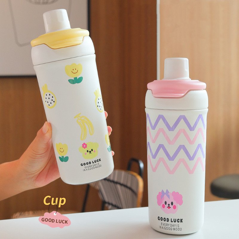600ml New Cartoon Cute Straw 316 Stainless Steel Mug Adult Kids Vacuum Flask