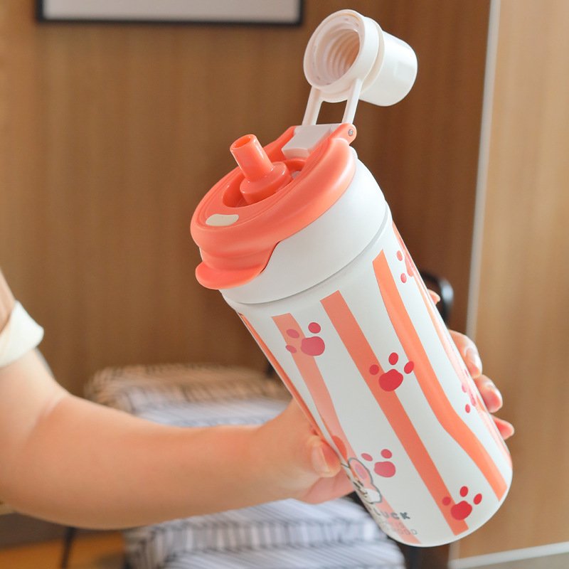 600ml New Cartoon Cute Straw 316 Stainless Steel Mug Adult Kids Vacuum Flask