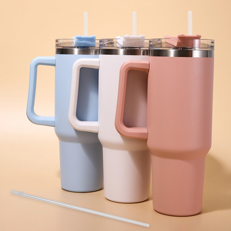 40oz For Stainleyyem Stainless Steel Cup Insulated Vacuum Thermos with Straw Lid Handle Thermal Flask for Coffee Water Bottle
