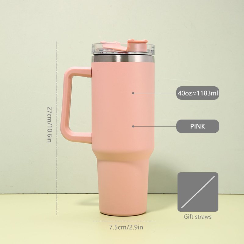 40oz For Stainleyyem Stainless Steel Cup Insulated Vacuum Thermos with Straw Lid Handle Thermal Flask for Coffee Water Bottle