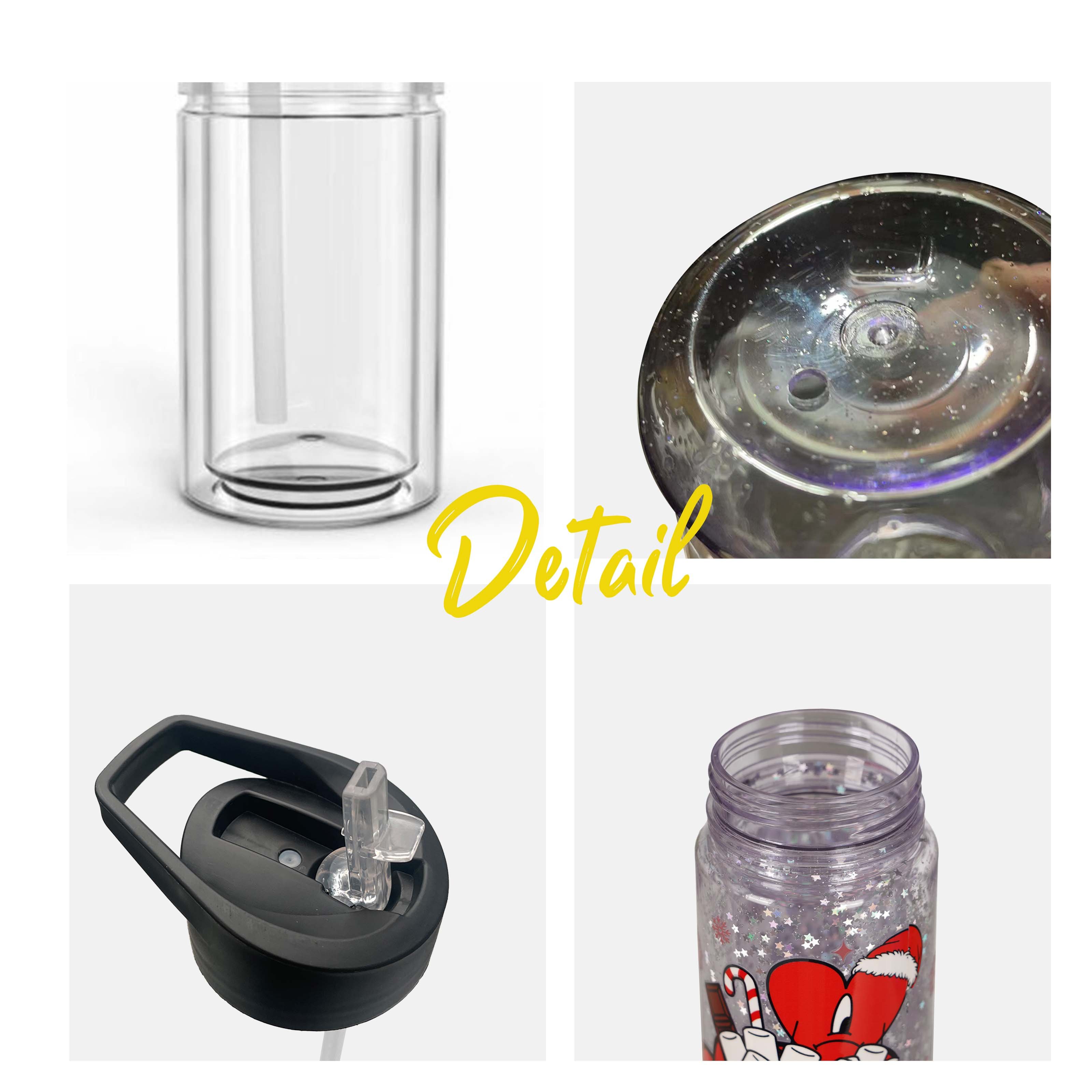 New Products 2024 Bpa Free Sublimation Blanks Kids Water Bottle 10oz Double Predrilled Kids Plastic Snowglobe Tumbler with Straw