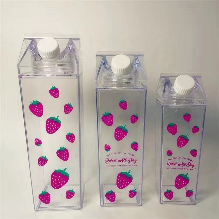 Wholesale 32oz 1000ml BPA Free Reusable Plastic transparent Colored Acrylic Milk Carton Water Bottle Milk Box Bottle
