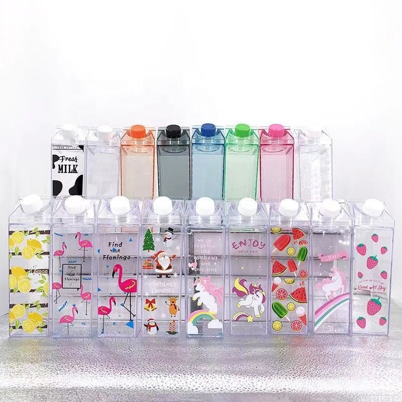Wholesale 32oz 1000ml BPA Free Reusable Plastic transparent Colored Acrylic Milk Carton Water Bottle Milk Box Bottle