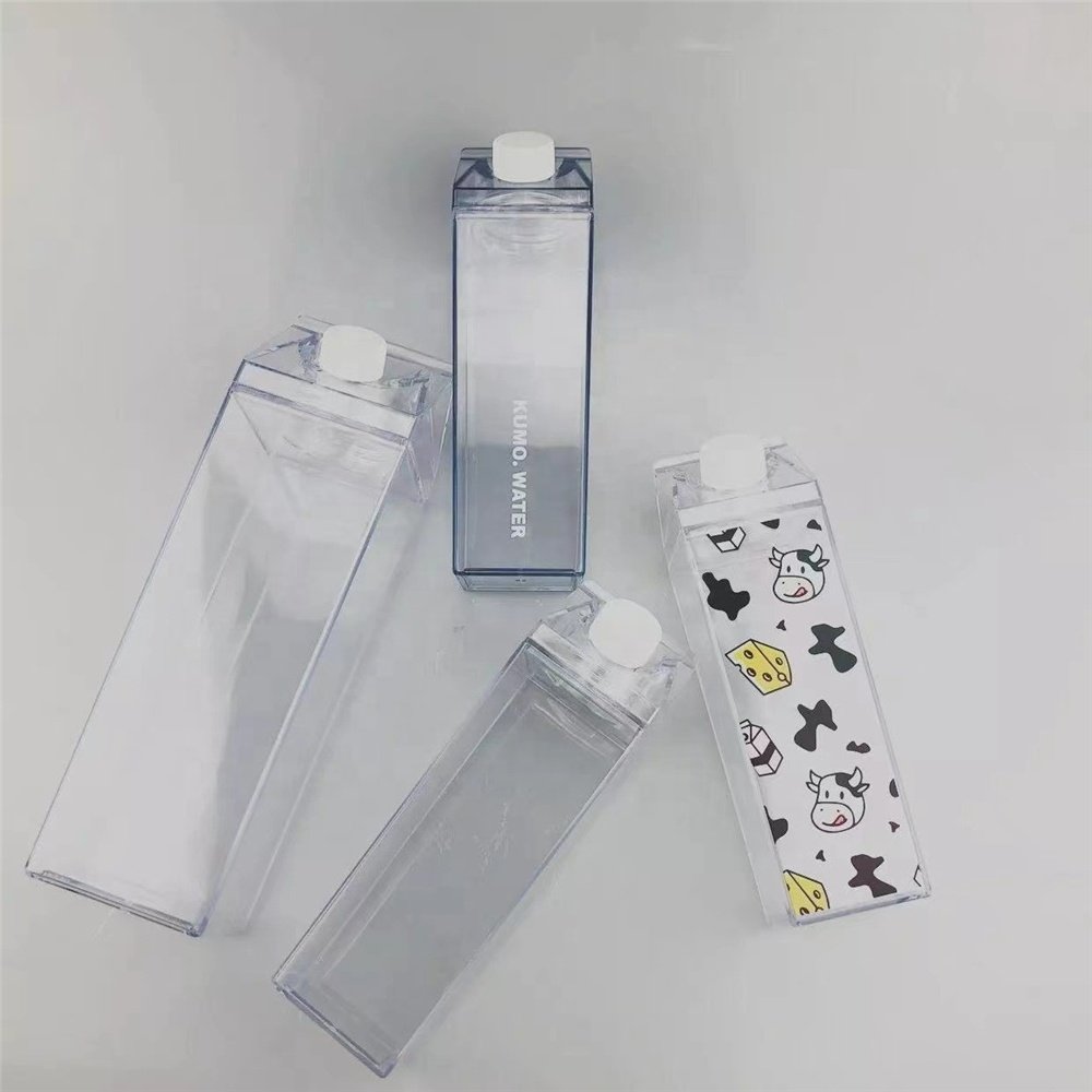 Wholesale 32oz 1000ml BPA Free Reusable Plastic transparent Colored Acrylic Milk Carton Water Bottle Milk Box Bottle