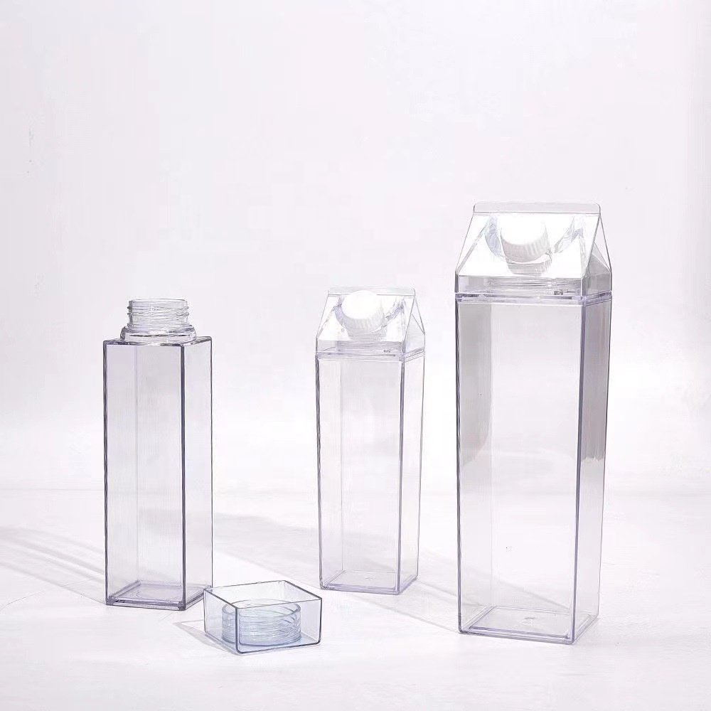 Wholesale 32oz 1000ml BPA Free Reusable Plastic transparent Colored Acrylic Milk Carton Water Bottle Milk Box Bottle