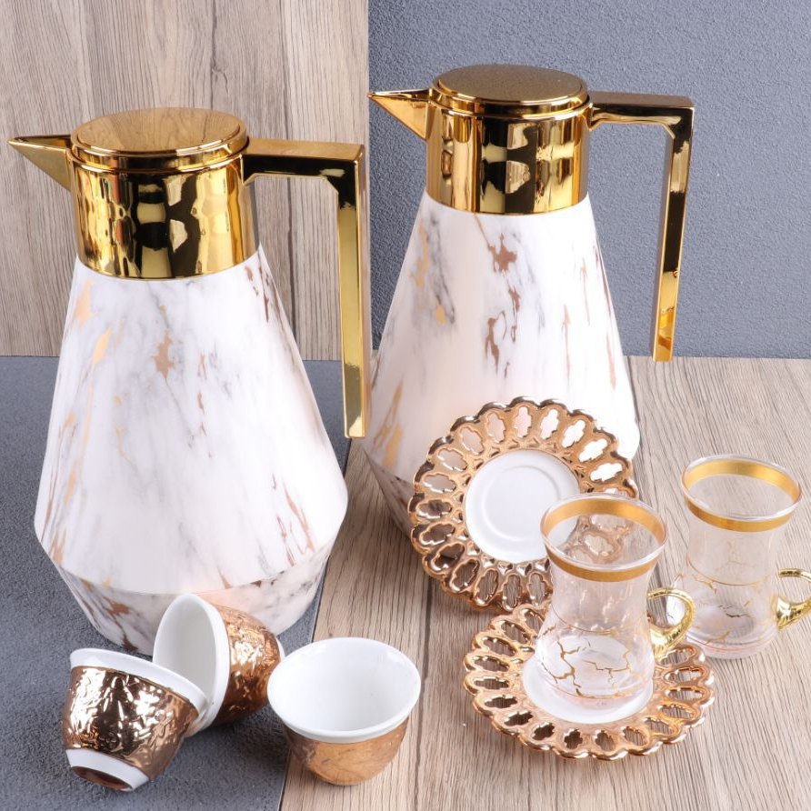Luxury Dubai gold insulated glass inner vacuum flask thermos water coffee pot set
