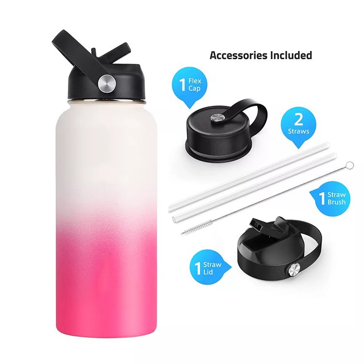 Wholesale Custom Logo 32oz Sport Leakproof Vacuum Insulated Stainless Steel Water Bottle thermal flask with Straw Lid