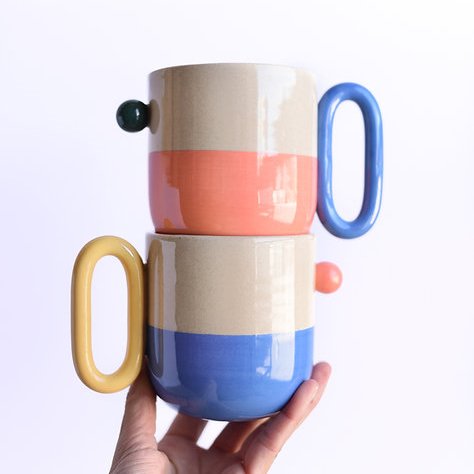 Two Tone Design Unique Handle Modern European 12oz Breakfast Milk Water Cup Wholesale Ceramic mugs With Custom Logo