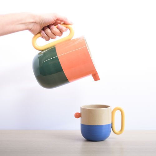Two Tone Design Unique Handle Modern European 12oz Breakfast Milk Water Cup Wholesale Ceramic mugs With Custom Logo