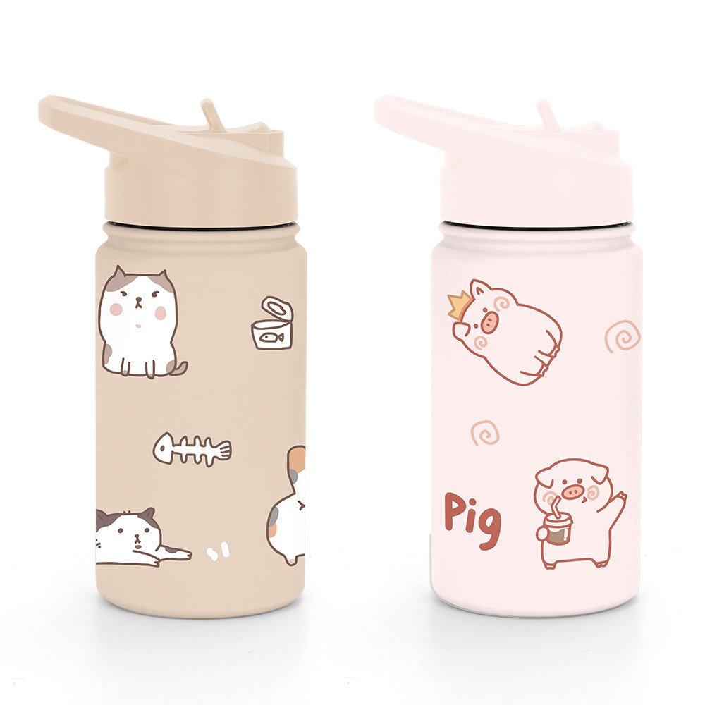Children Kawaii Cartoon Insulated Thermos 500ml Vacuum 304 Stainless Steel Pink Blank Kitty Hot Water Bottle