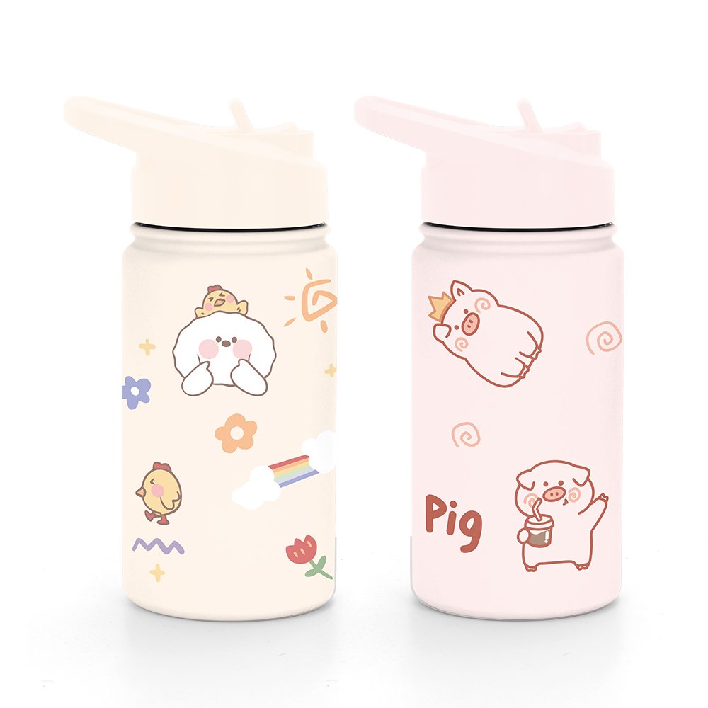 Children Kawaii Cartoon Insulated Thermos 500ml Vacuum 304 Stainless Steel Pink Blank Kitty Hot Water Bottle