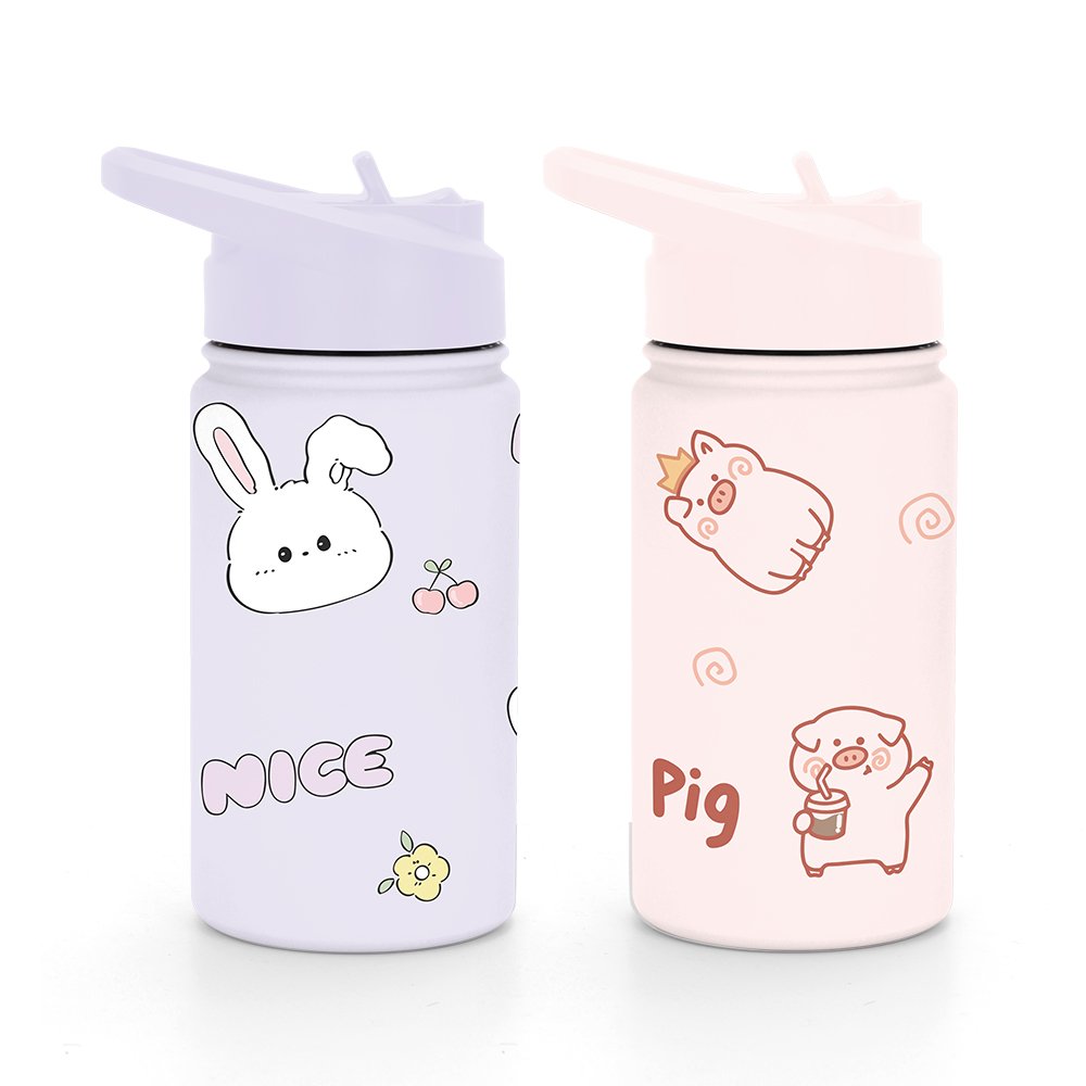 Children Kawaii Cartoon Insulated Thermos 500ml Vacuum 304 Stainless Steel Pink Blank Kitty Hot Water Bottle