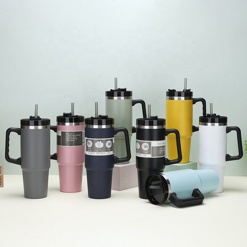 Custom 30oz sport travel steel tumbler mugs and cup 30 oz tumblers cup logo with straw handle wholesale