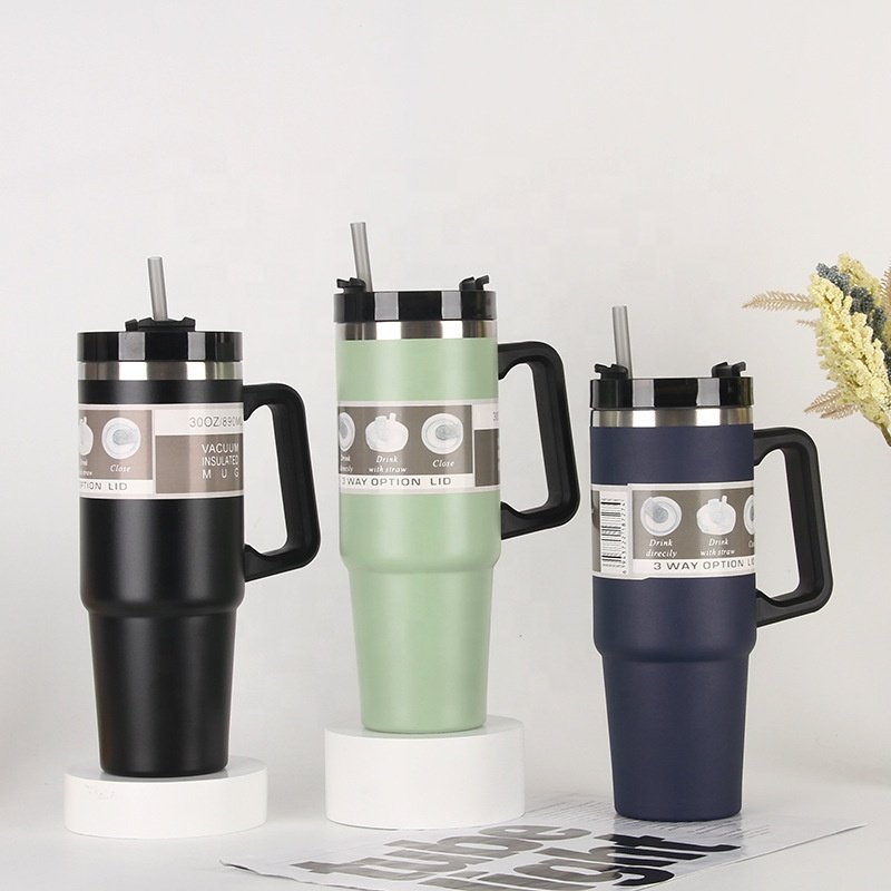 Custom 30oz sport travel steel tumbler mugs and cup 30 oz tumblers cup logo with straw handle wholesale