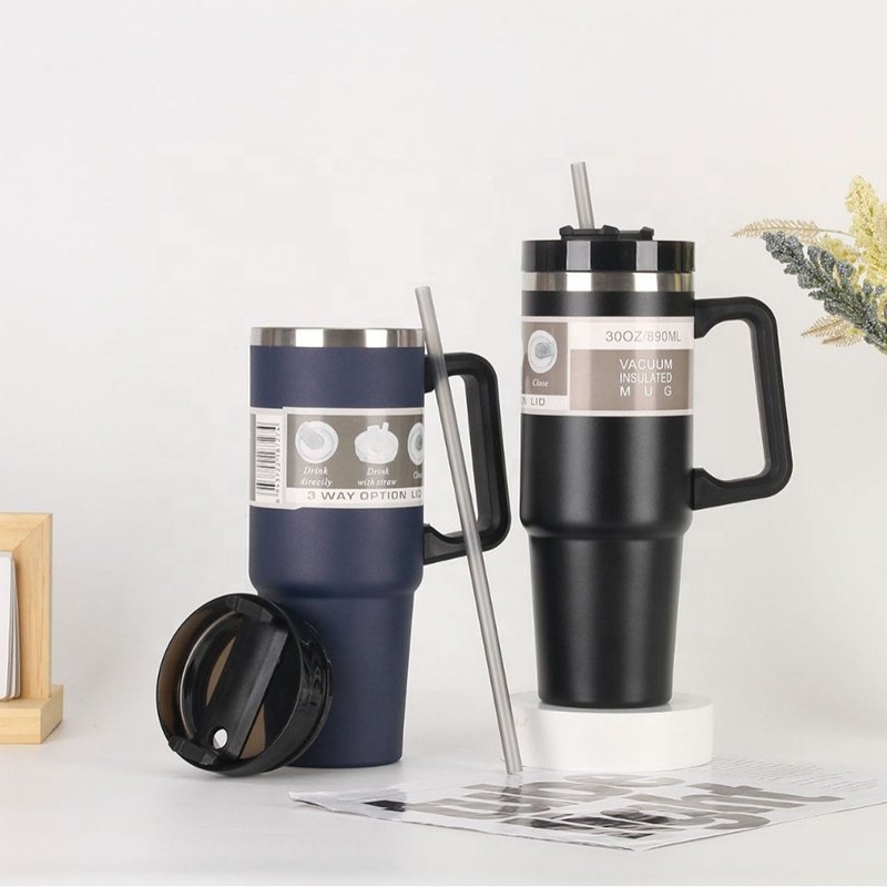Custom 30oz sport travel steel tumbler mugs and cup 30 oz tumblers cup logo with straw handle wholesale