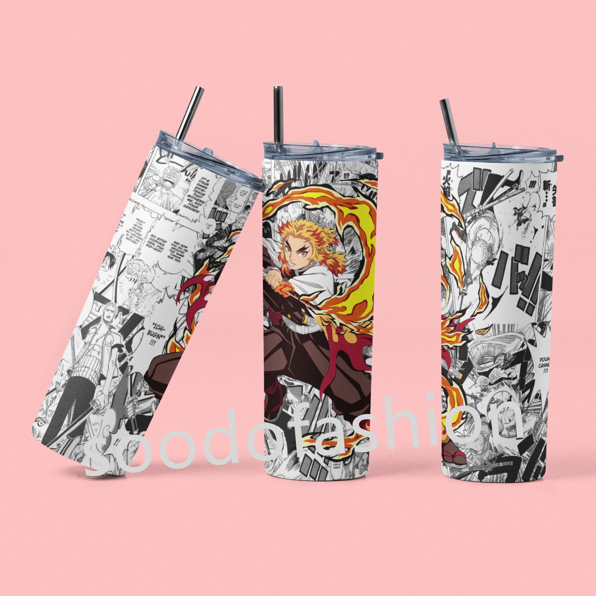 Newest style anime cartoon demon slayer custom stainless steel vacuum cups with lids and straws coffee mugs reusable cups