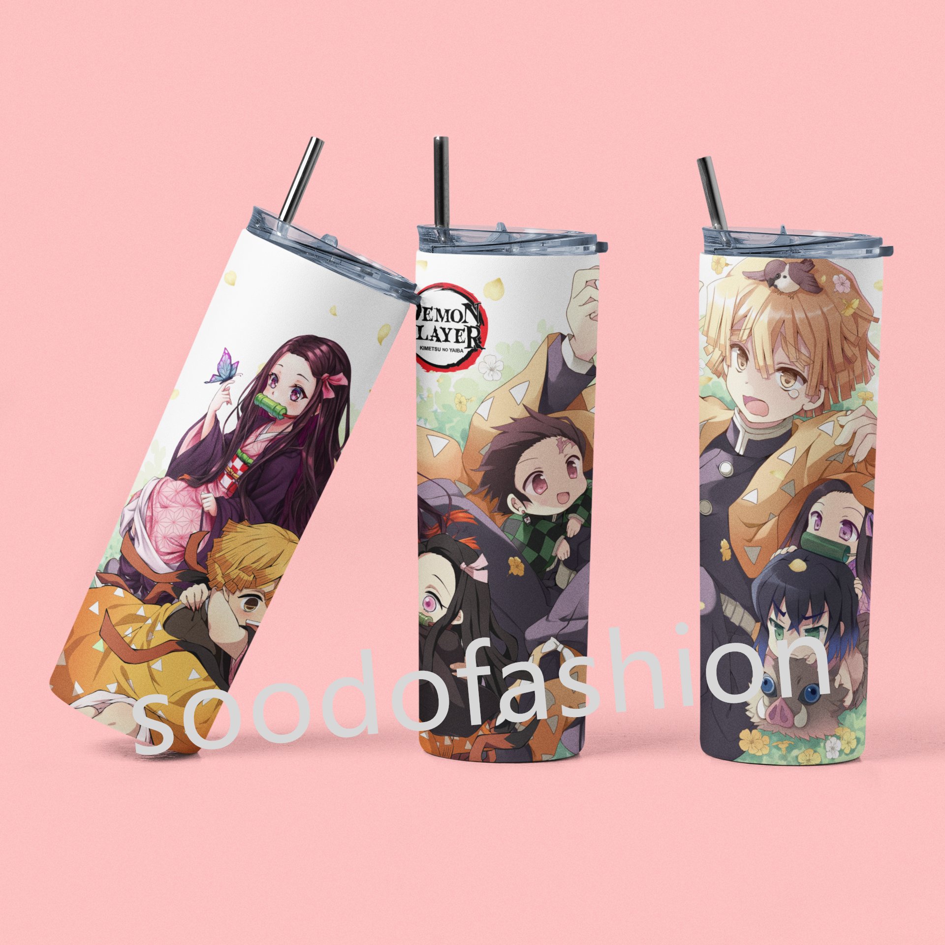 Newest style anime cartoon demon slayer custom stainless steel vacuum cups with lids and straws coffee mugs reusable cups