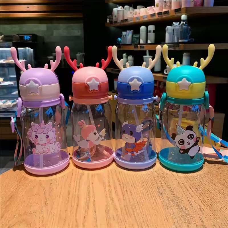 Antlers cup 900ML Children Bottle for Outdoor Travel School Cute Cartoon Animal Baby Water Bottle with Shoulder Strap for kids