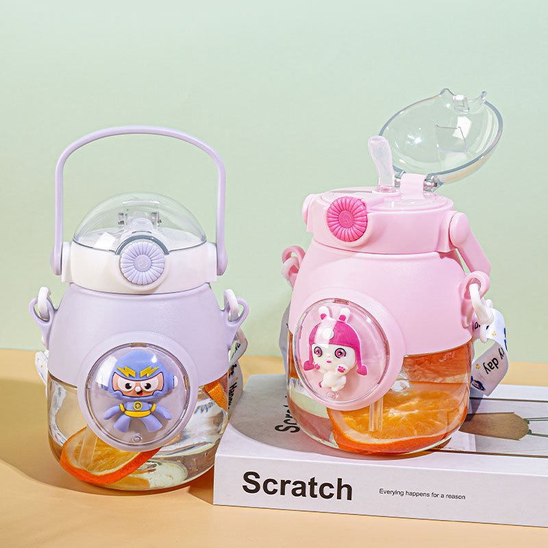 Antlers cup 900ML Children Bottle for Outdoor Travel School Cute Cartoon Animal Baby Water Bottle with Shoulder Strap for kids