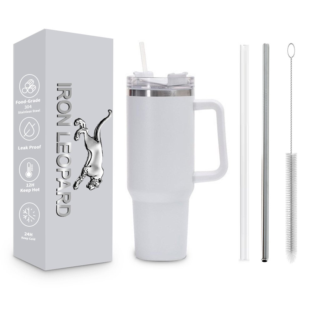 40Oz Stainless Steel Vacuum Insulated Tumbler Minimalist Design with Portable Handle and Straw Coffee Sublimation travel mug