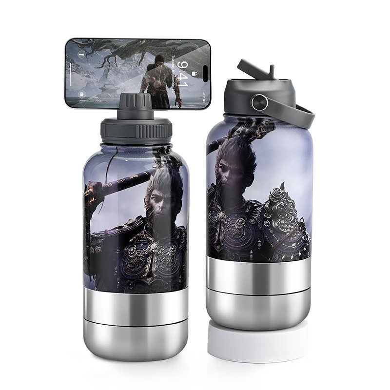 Custom Logo Double Wall Thermal Travel Cup Vacuum Flask 1L Stainless Steel 3 in 1 Water Bottle