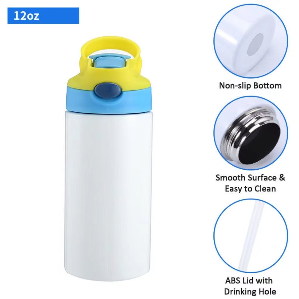 12oz/ 350ml Sublimation Blank Insulated Double Wall Stainless Steel Sublimation White Straight Kid Water Bottles